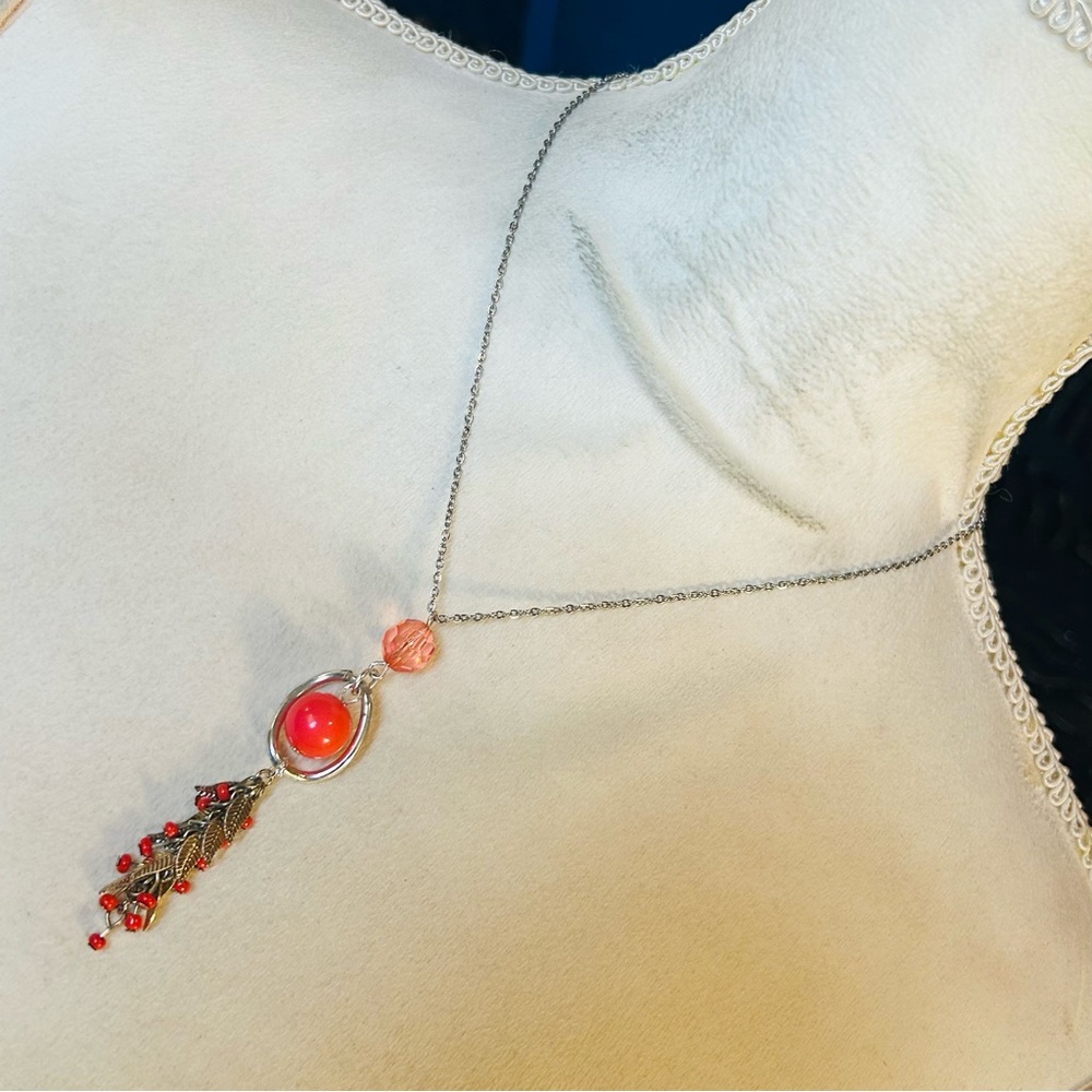 Handcrafted repurpose bead fringe pendant on chain necklace